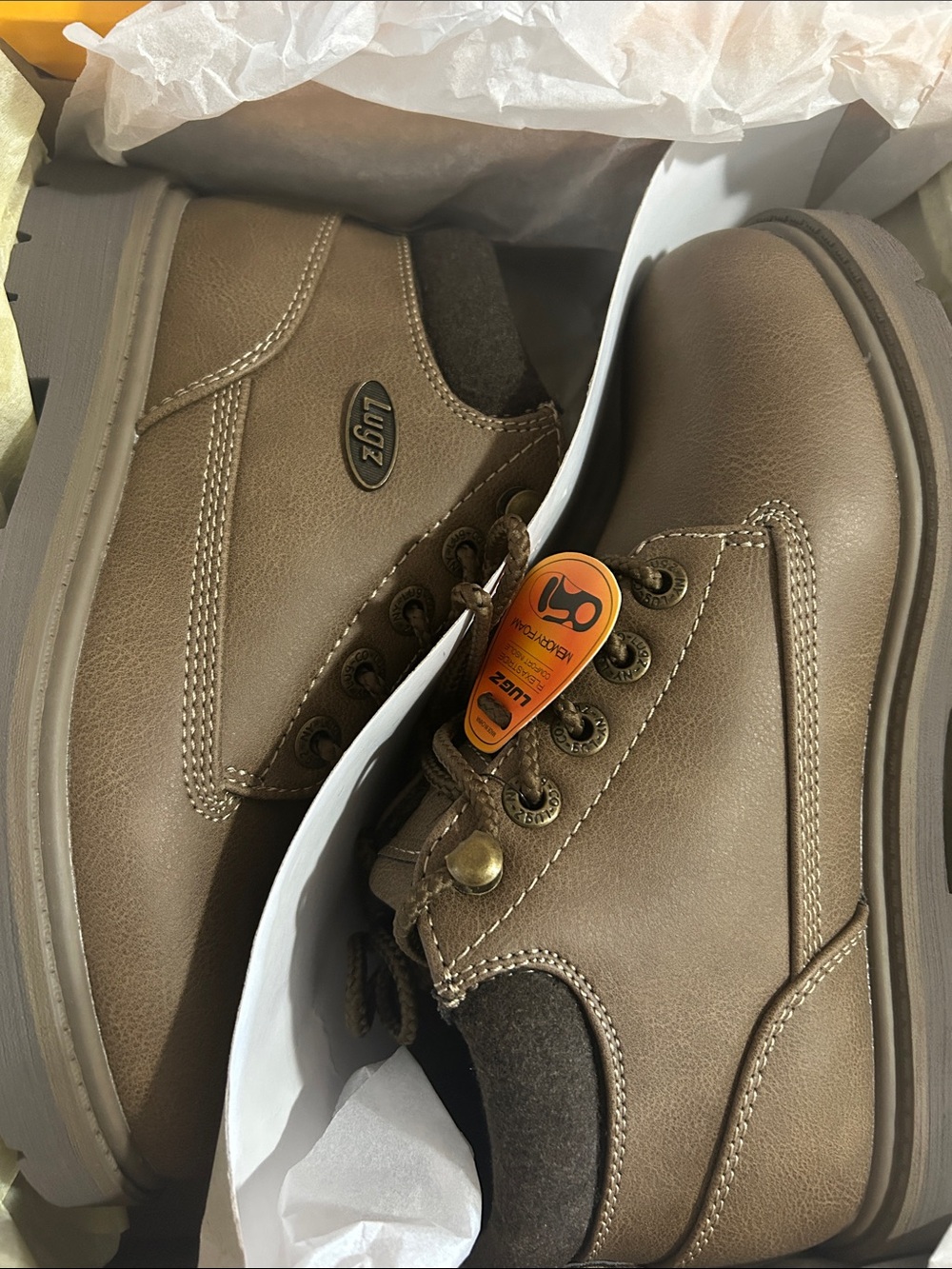 Lugz women’s Tan Work-Style Lace-Up Boots water resistant